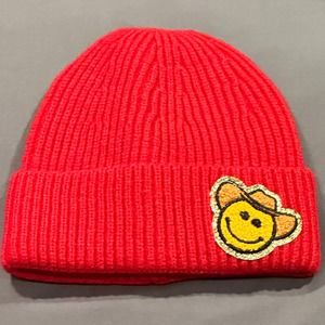 Smiley Beanie w/Cowboy Gold Sparkle Trim, Kelly Green or Red (You Choose Color)